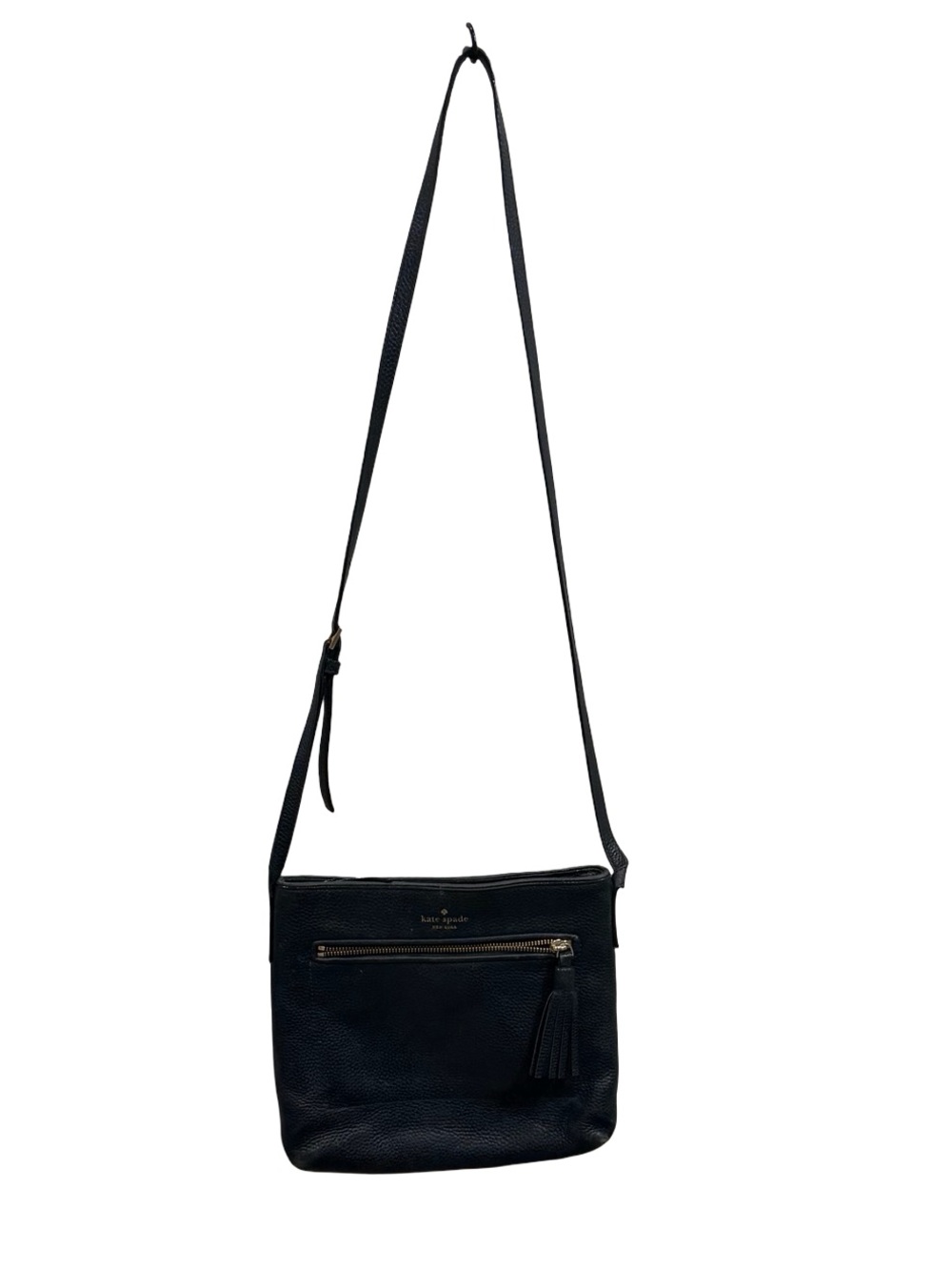 Kate Spade | Classic Messenger Black Leather Crossbody Bag with Tassel - Picture 8 of 9